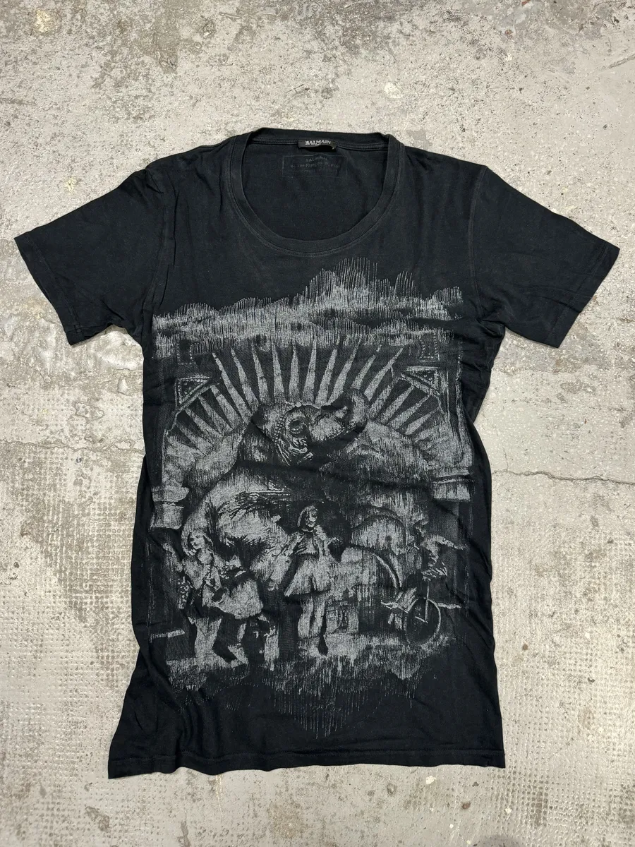 2000s Balmain Black Graphic Elephant T-Shirt