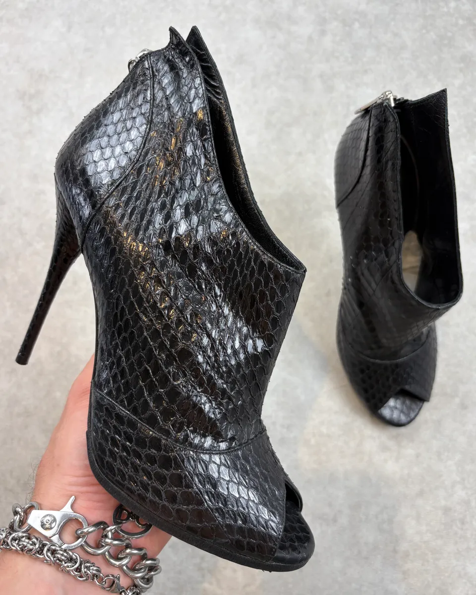 2000s Balmain Black Python Leather Textured Stiletto Heels