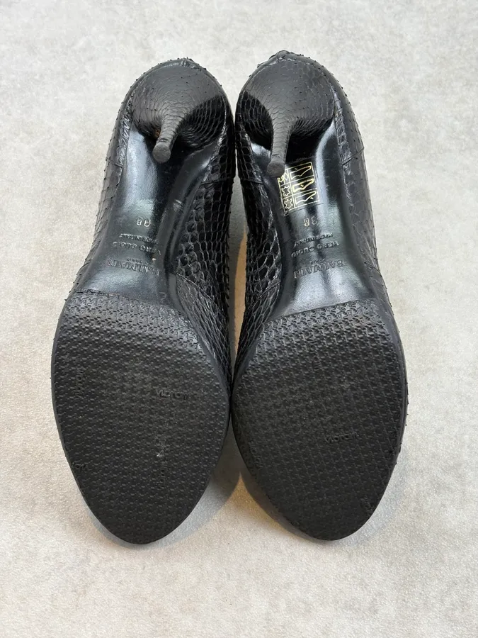 2000s Balmain Black Python Leather Textured Stiletto Heels - Image 6
