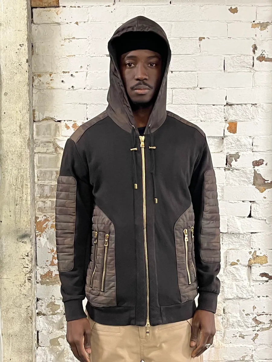2000s Balmain Camo Multi Zips Padded Black Sweater - Image 2