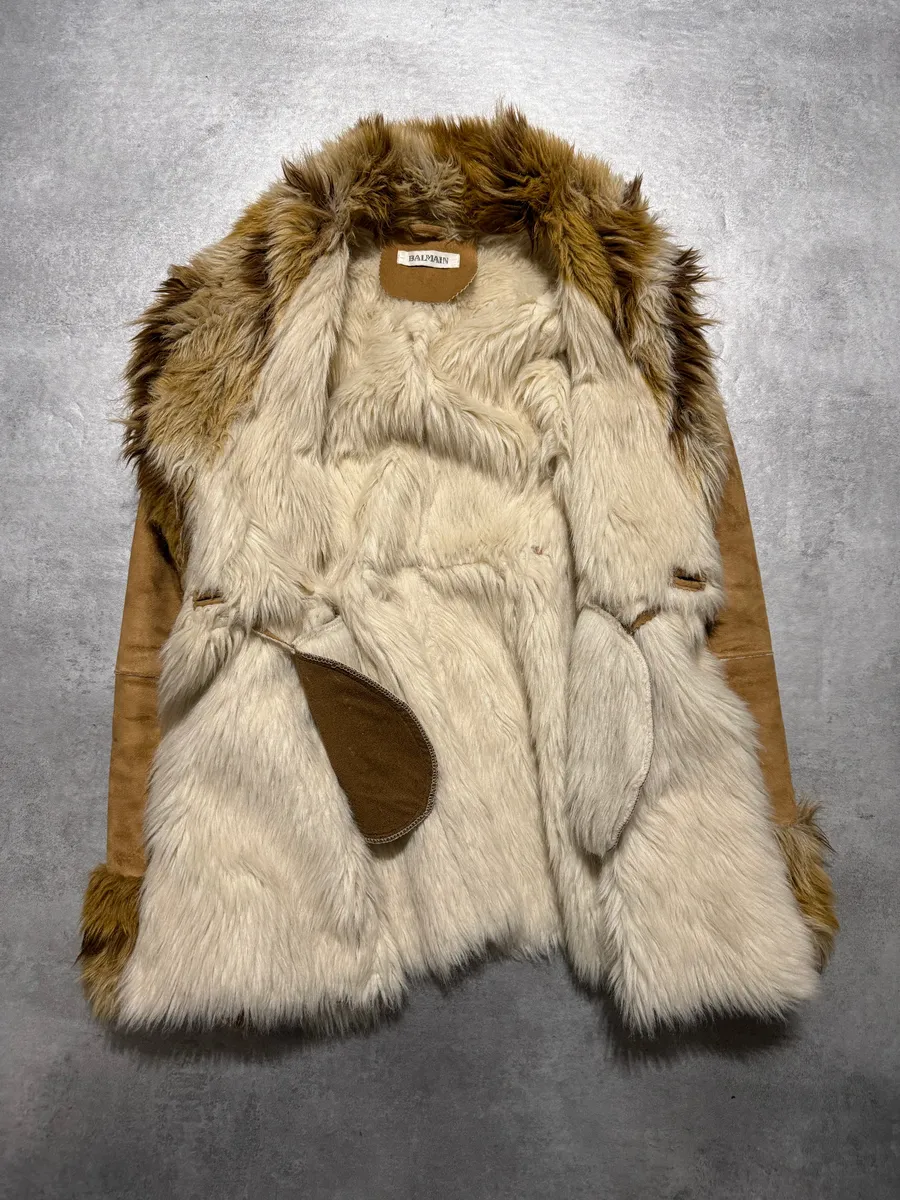 2000s Balmain Faux Fur Camel Jacket - Image 6