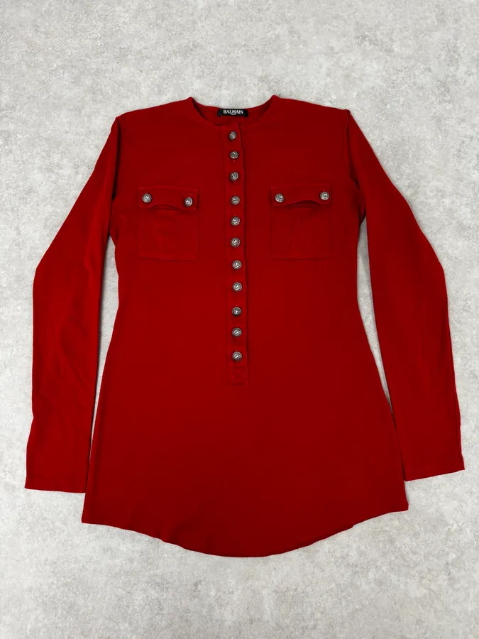 2000s Balmain Red Buttoned Blouse Longsleeve T-Shirt