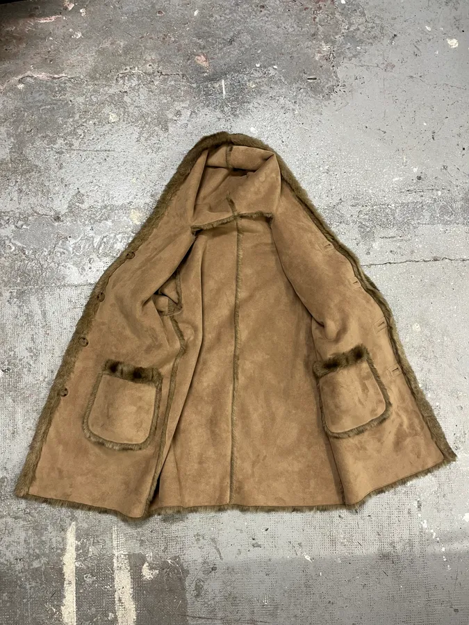 2000s Balmain Reversible Camel Leather Fake Fur Jacket - Image 12