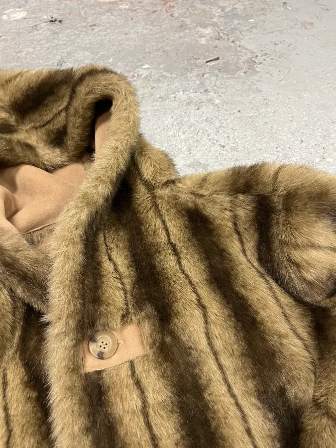 2000s Balmain Reversible Camel Leather Fake Fur Jacket - Image 3
