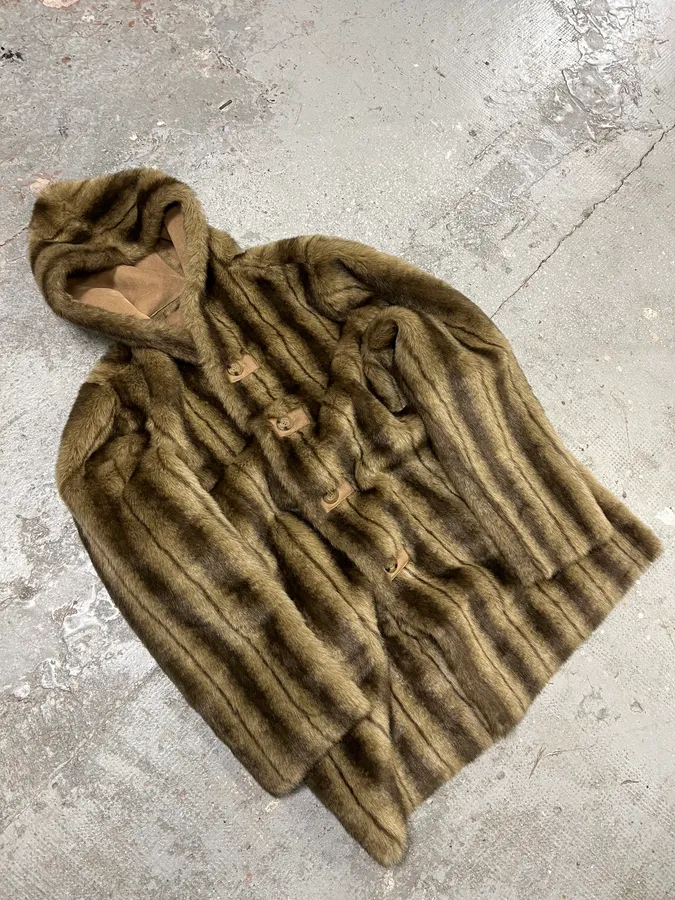 2000s Balmain Reversible Camel Leather Fake Fur Jacket - Image 4