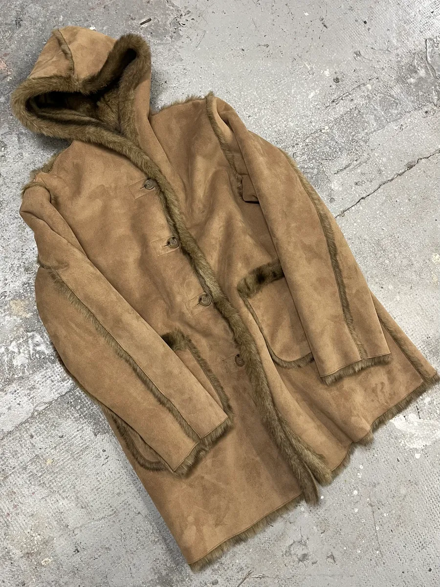 2000s Balmain Reversible Camel Leather Fake Fur Jacket - Image 5