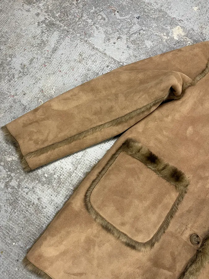 2000s Balmain Reversible Camel Leather Fake Fur Jacket - Image 6