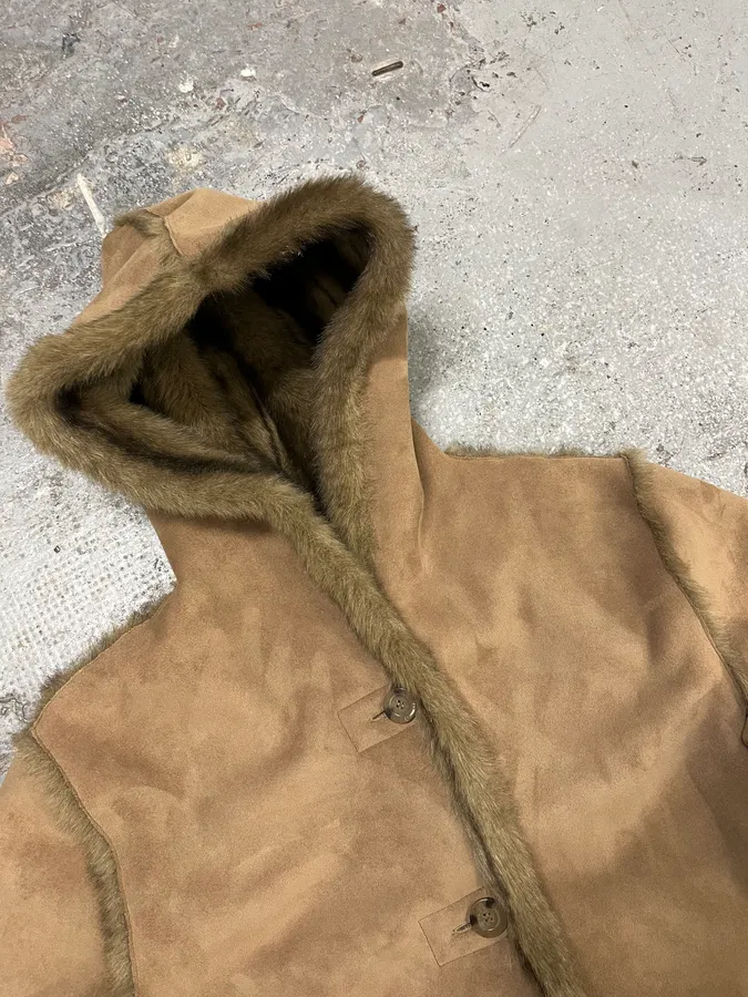 2000s Balmain Reversible Camel Leather Fake Fur Jacket - Image 7