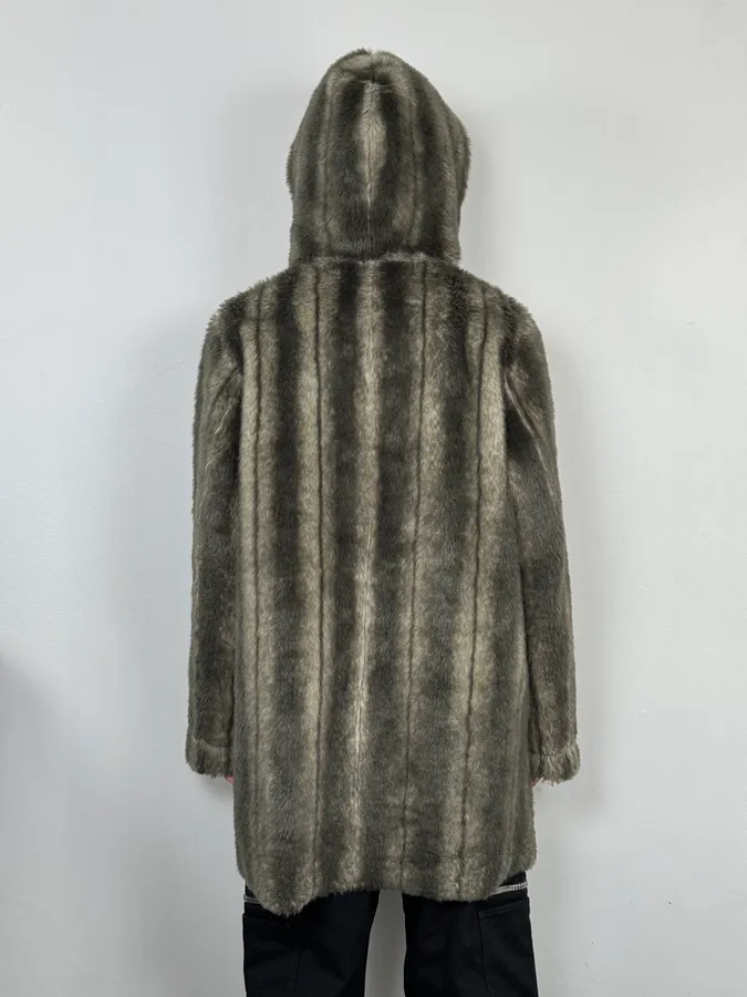 2000s Balmain Reversible Faux Fur Brown Suede Beige Hooded Jacket - Image 6