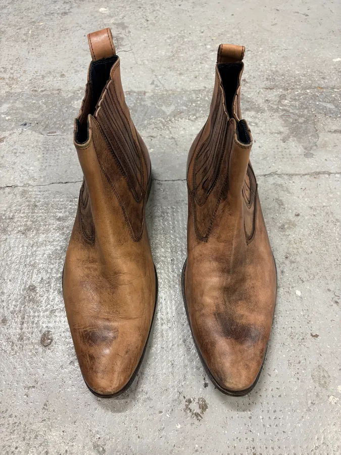 2000s Balmain Rust Brown Leather Ankle Boots - Image 2