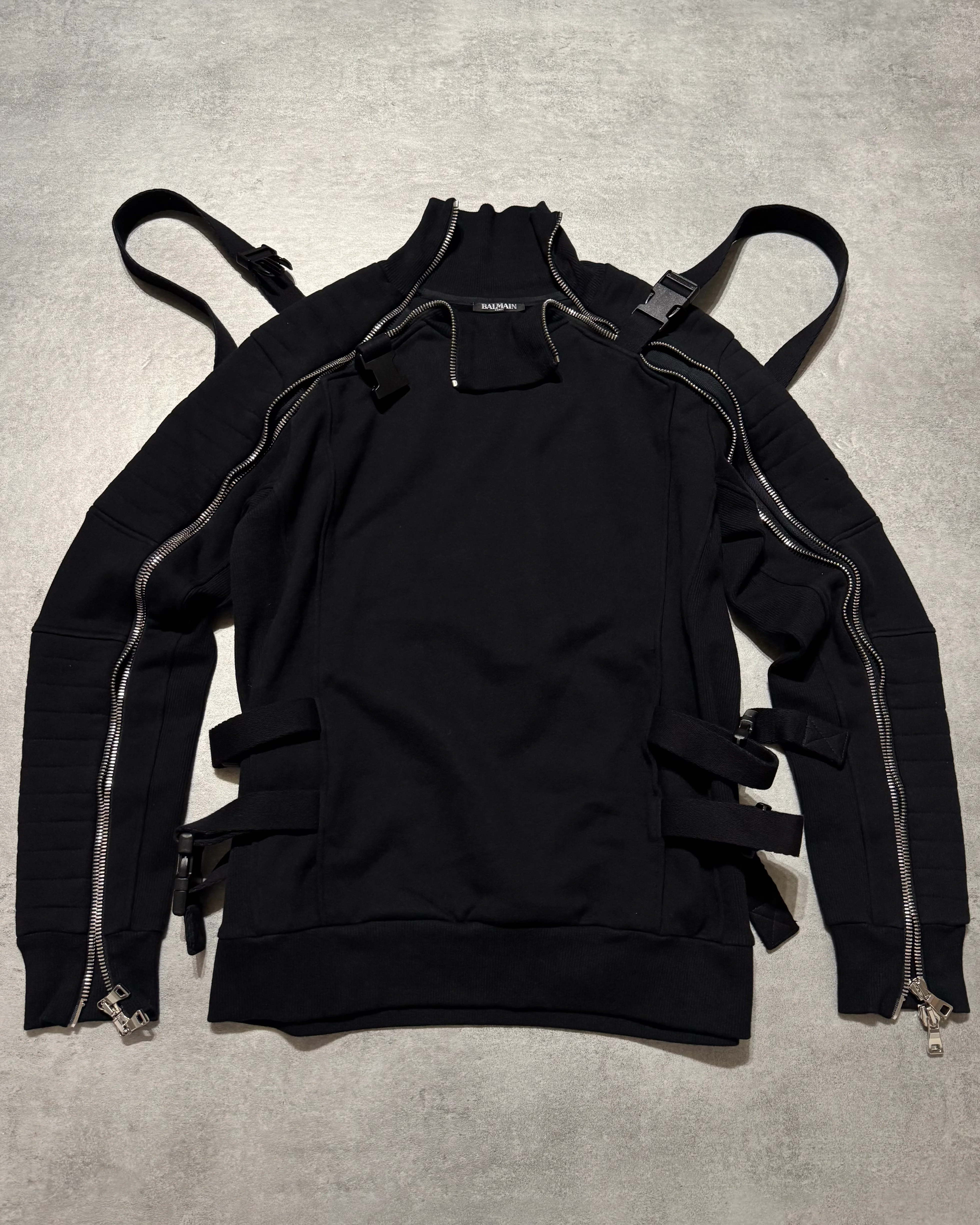 2000s Balmain Utility Arm Zippers Black Sweater - Image 3