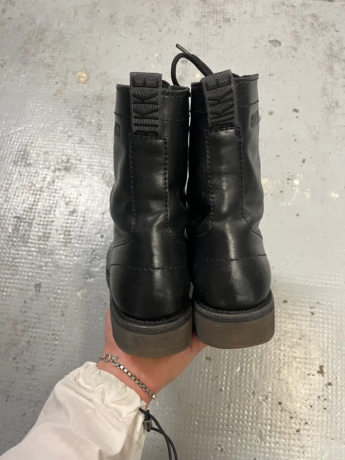 2000s Bikkembergs Black Leather Lace Up Boots - Image 5