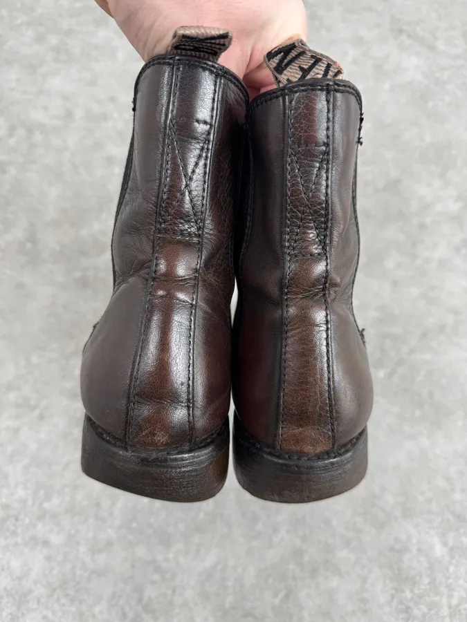 2000s Bikkembergs Brown Faded Leather Ankle Boots - Image 5