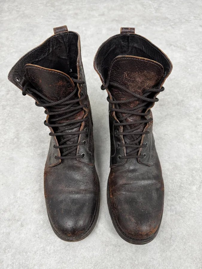 2000s Bikkembergs Brown Leather Army Boots - Image 3