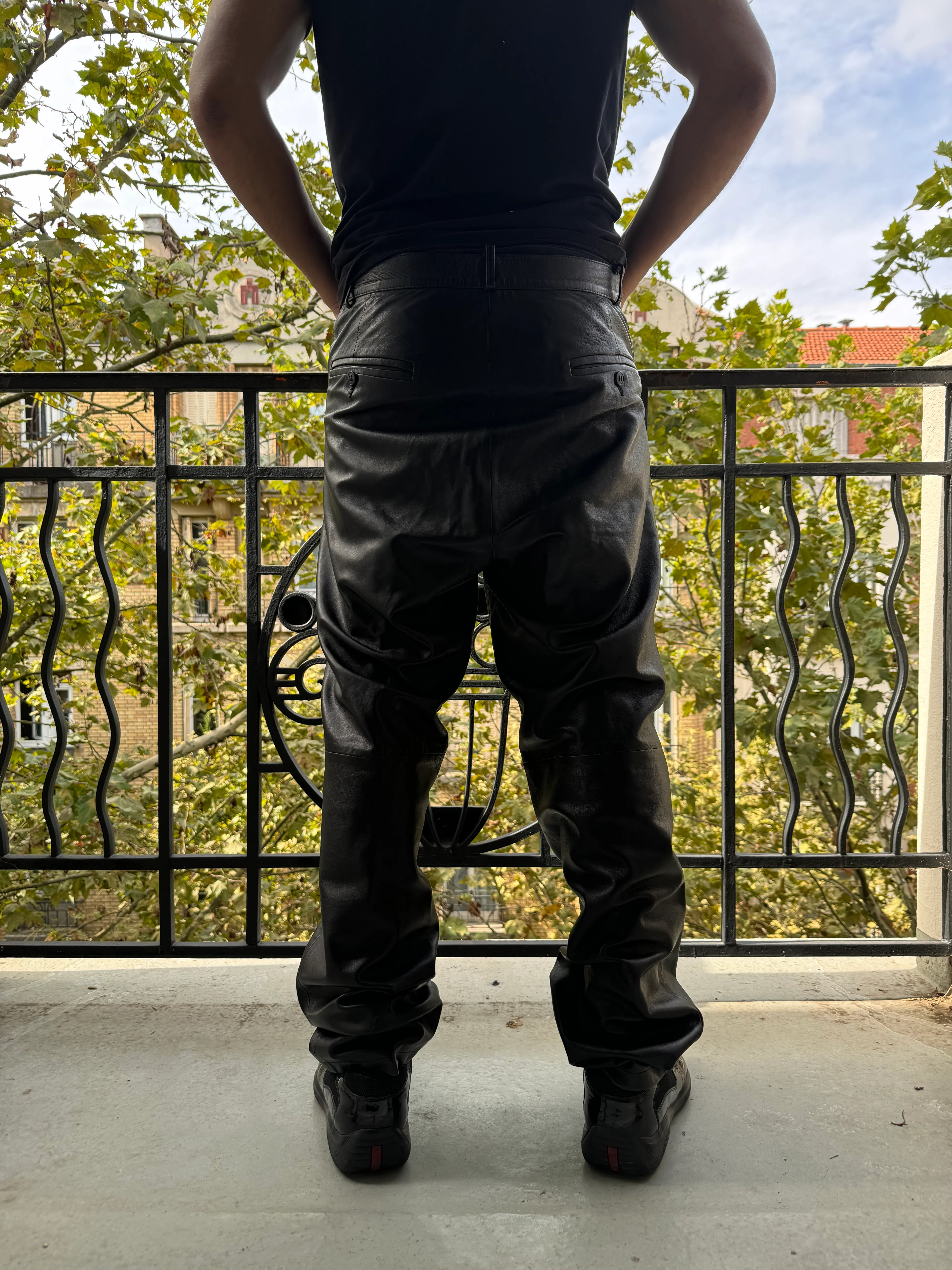 2000s Black Soft Artisanal Leather Milanese Pants (L) - Image 6