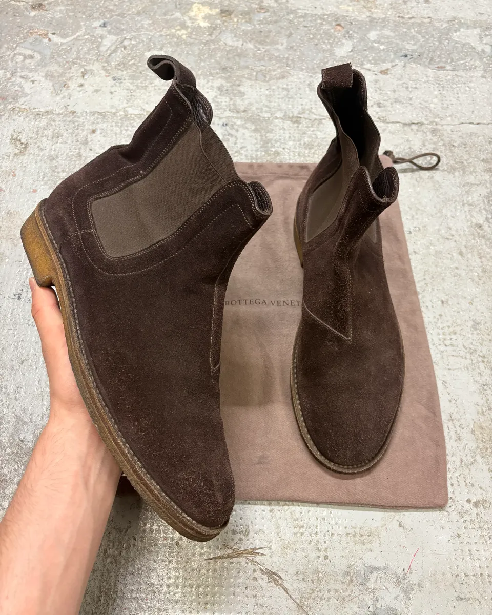 2000s Bottega Veneta Black Suede Leather Ankle Boots