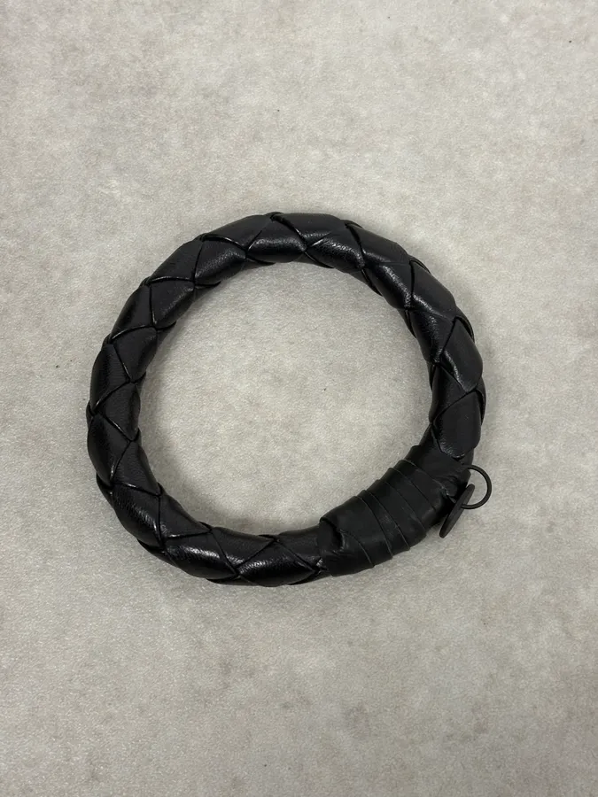 2000s Bottega Veneta Black Woven Leather Bracelet - Image 5