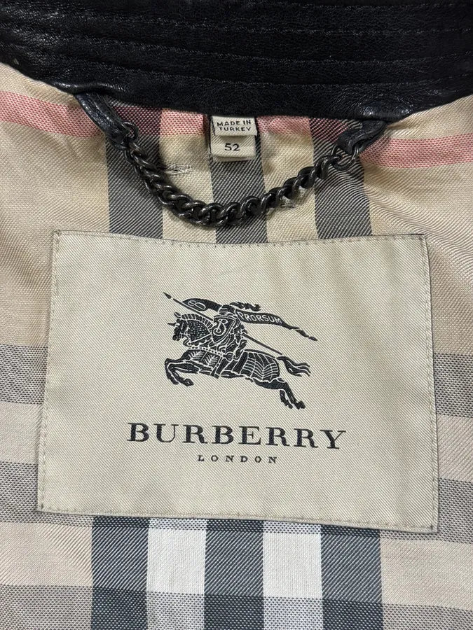 2000s Burberry Black Leather Premium Jacket - Image 9