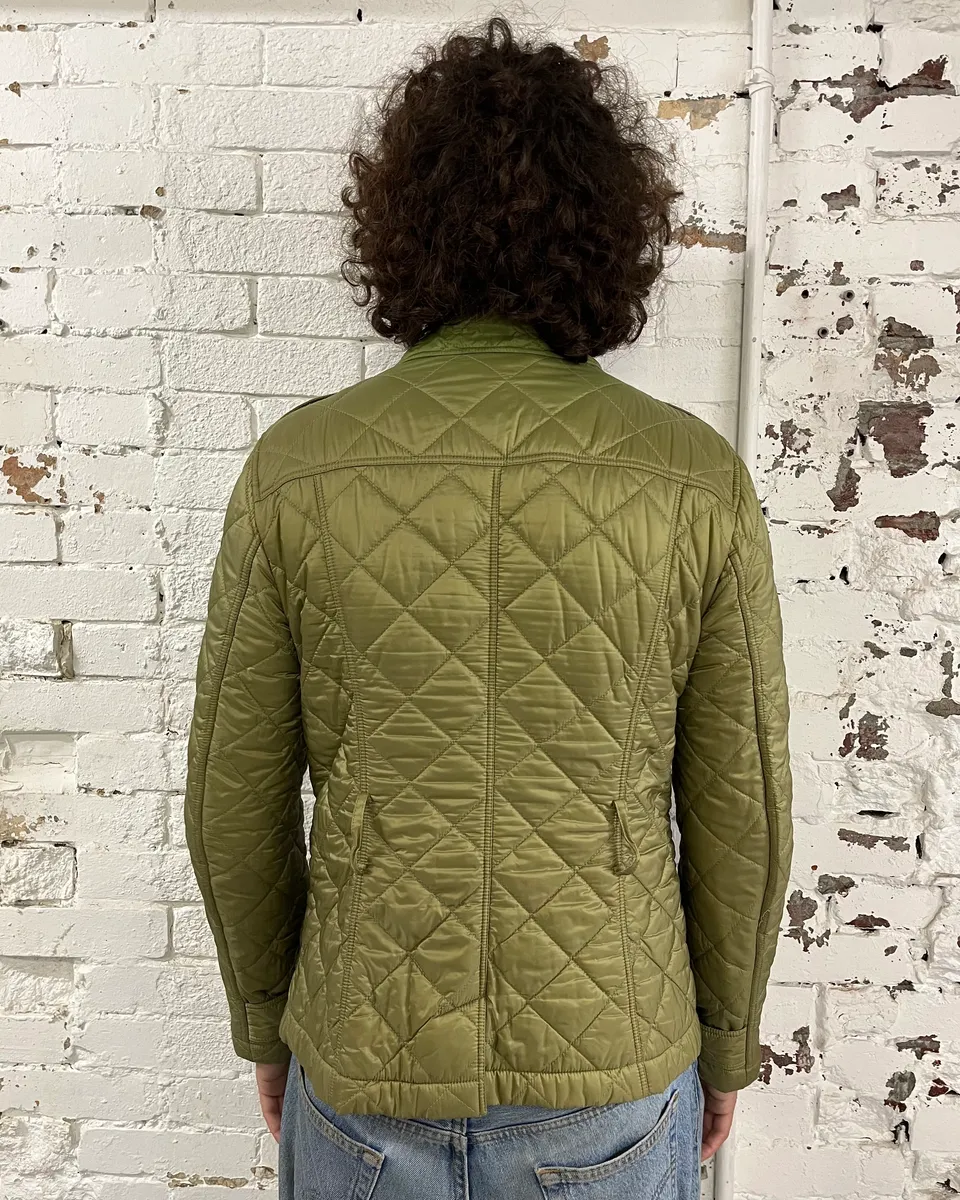 2000s Burberry Green Asymmetrical Quilted Puffer Jacket - Image 3