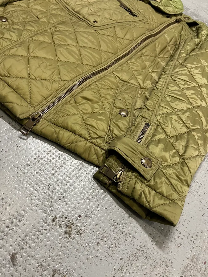 2000s Burberry Green Asymmetrical Quilted Puffer Jacket - Image 8