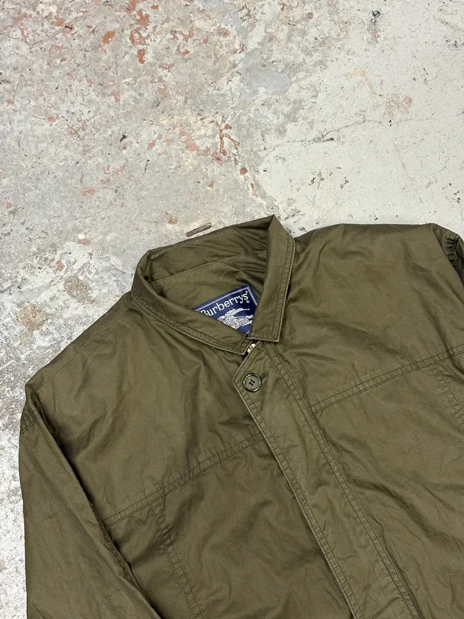 2000s Burberry Olive Green Buttoned Military Jacket - Image 5