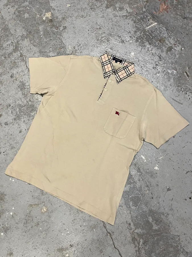 2000s Burberry Tartan Check Beige Polo - Image 4