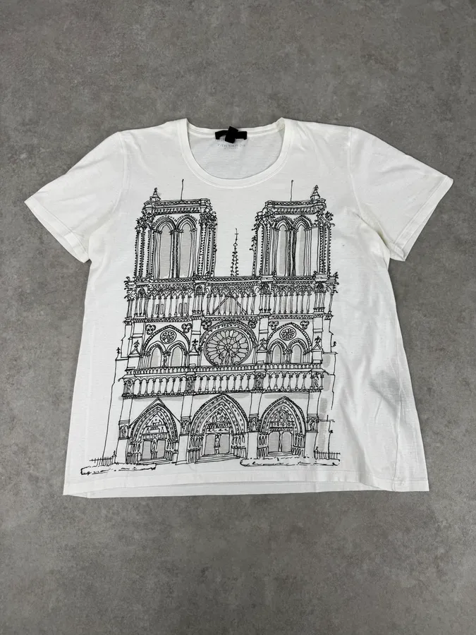 2000s Burberry White Notre-Dame Print T-Shirt