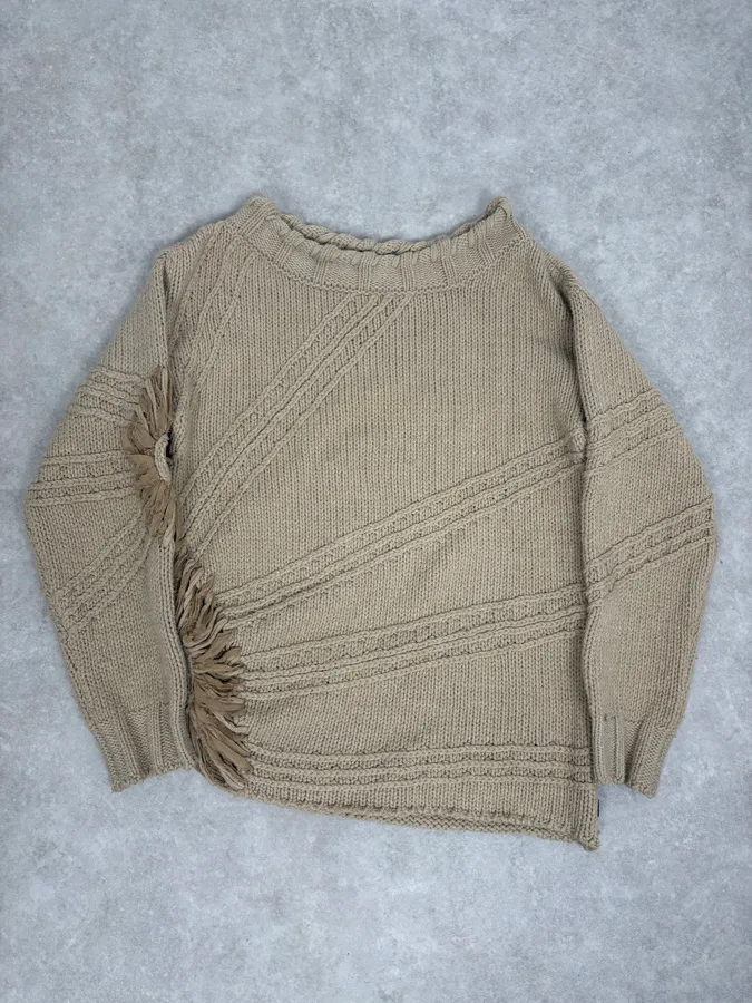 2000s Cavalli 3D Flowers Beige Knit Sweater