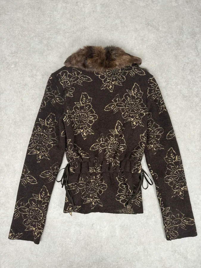 2000s Cavalli Alpaca Fur Collar Brown Cardigan Sweater - Image 4