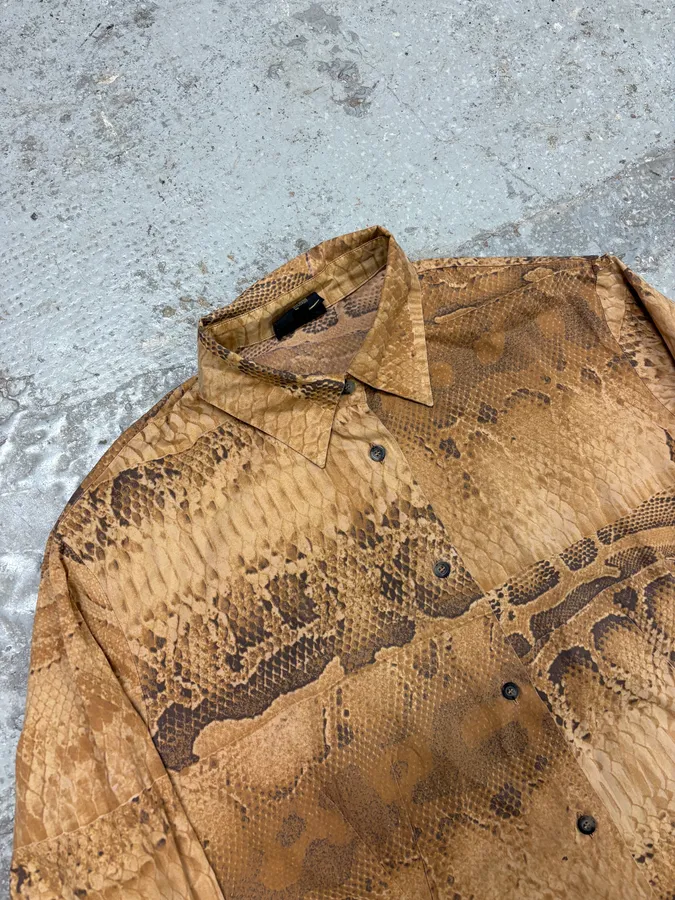 2000s Cavalli Anaconda Snake Brown Shirt - Image 5