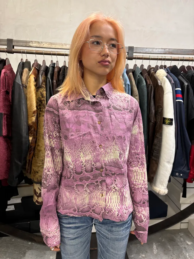 2000s Cavalli Anaconda Snake Purple Shirt - Image 2