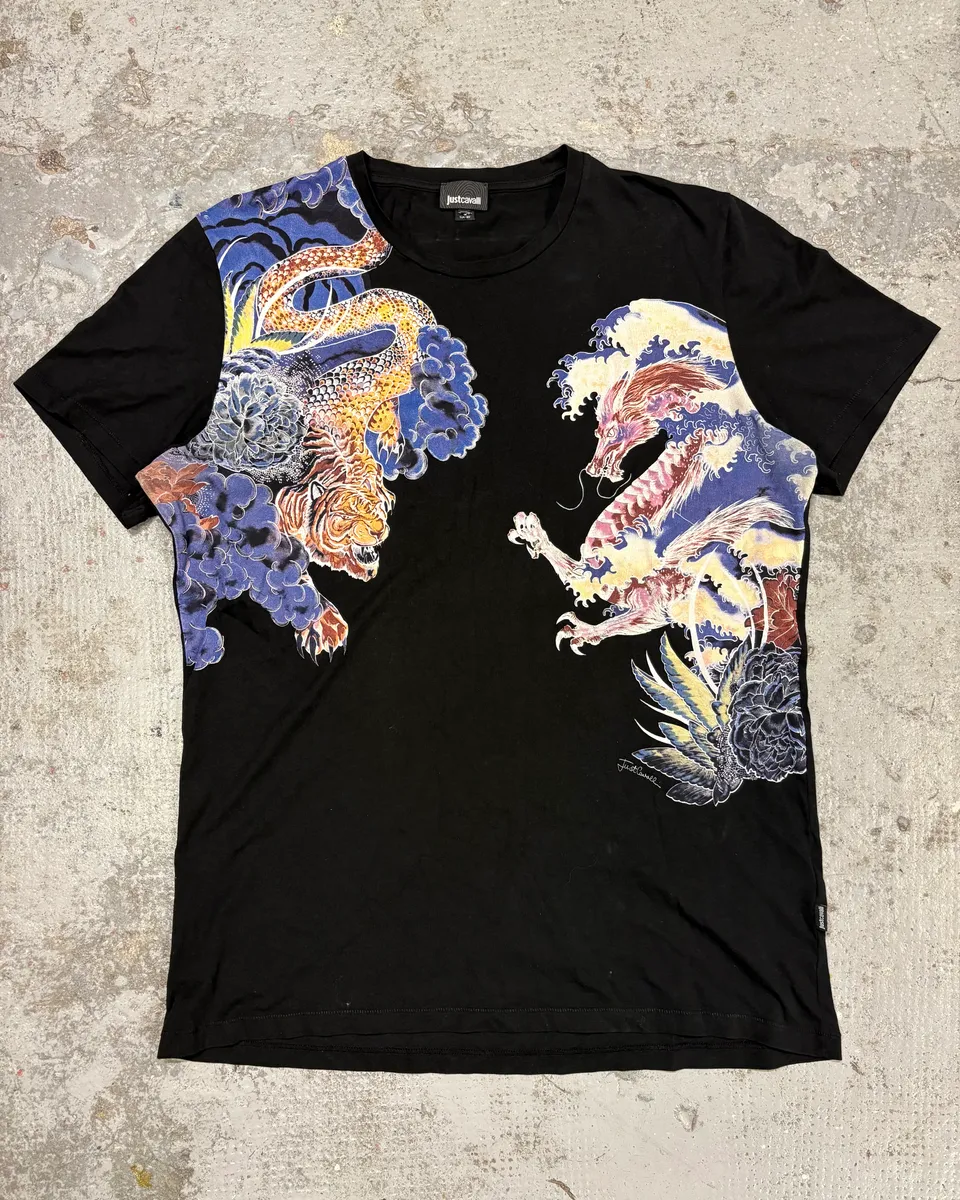 2000s Cavalli Ancient Monsters Black T-Shirt