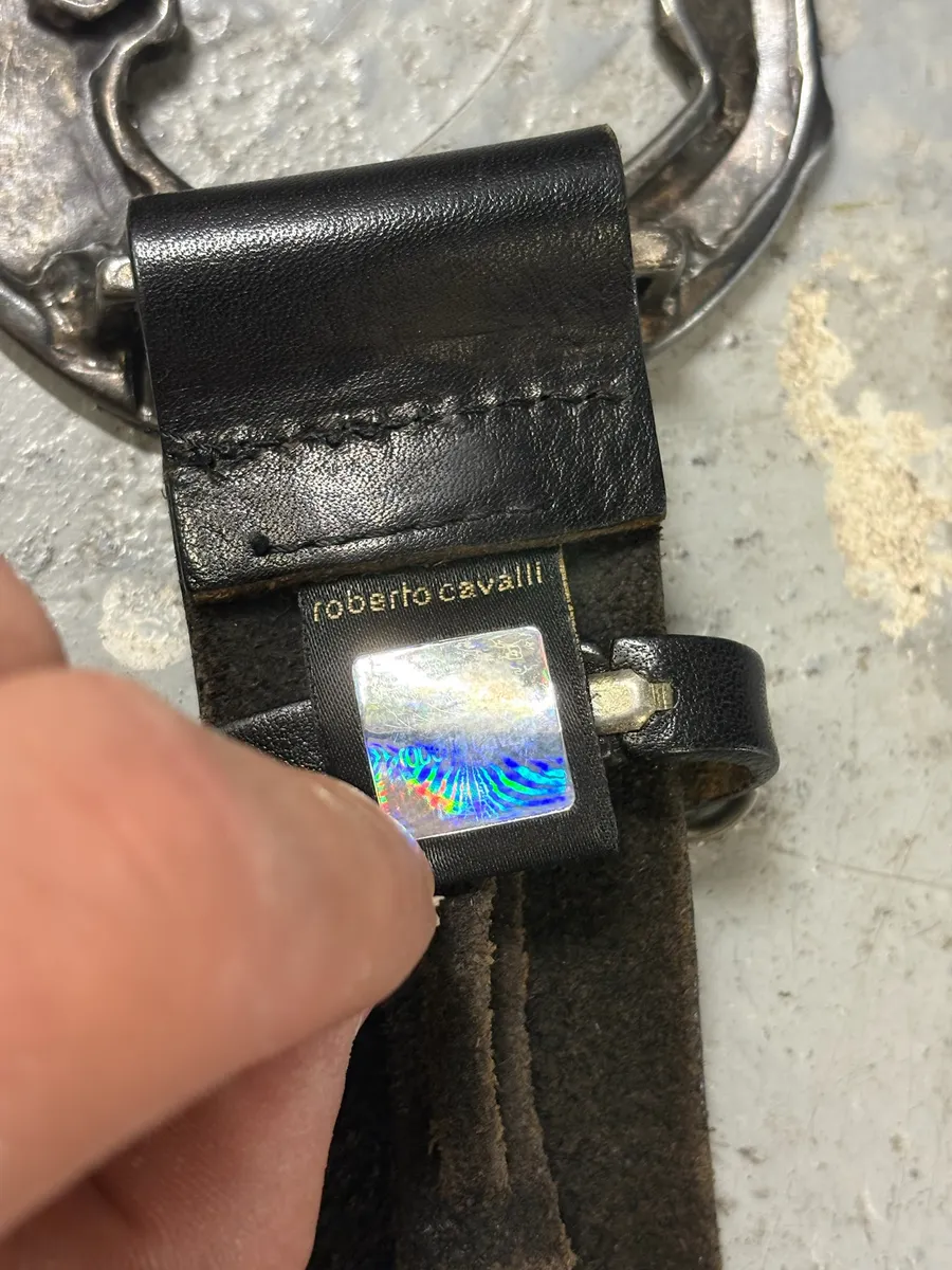 2000s Cavalli Animal Buckle Black Leather Belt - Image 8