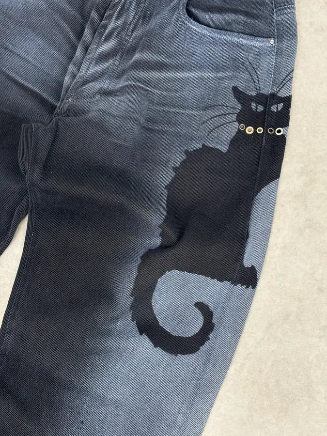 2000s Cavalli Archive Cat Navy Gradient Denim Jeans - Image 10