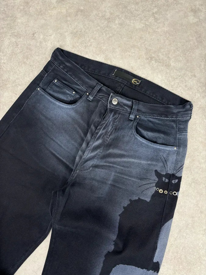 2000s Cavalli Archive Cat Navy Gradient Denim Jeans - Image 5