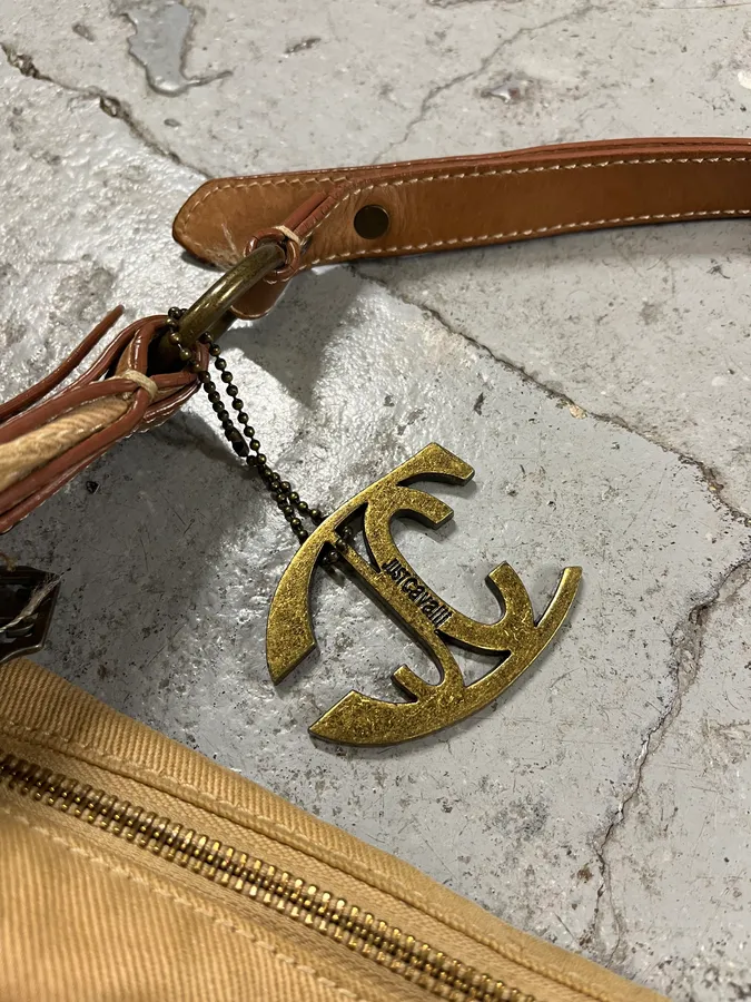 2000s Cavalli Artisal Embellished Beige Handle Bag - Image 5