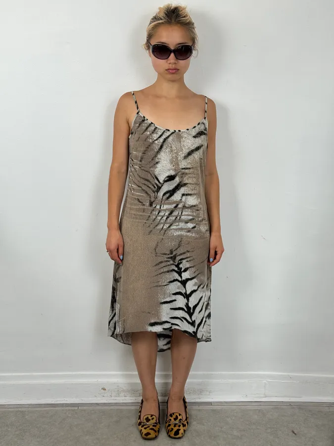 2000s Cavalli Beige & Black Safari Zebra Dress