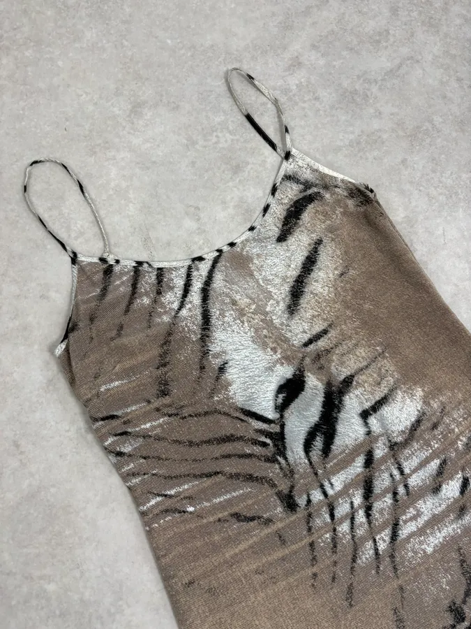 2000s Cavalli Beige & Black Safari Zebra Dress - Image 5