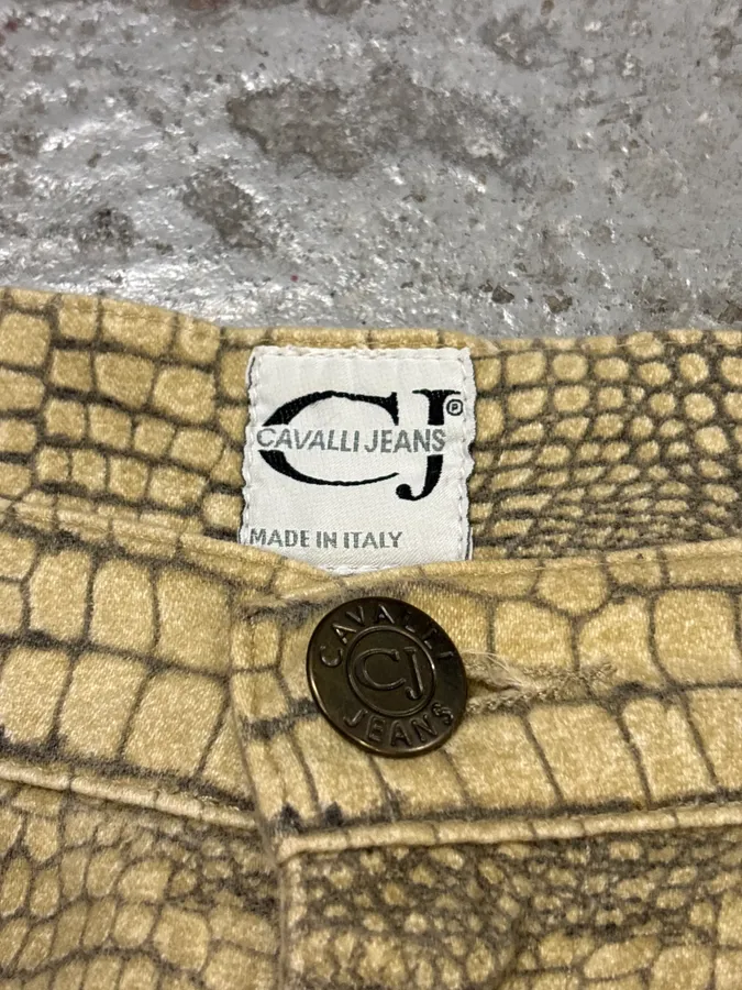 2000s Cavalli Beige Crocodile Effect Pants - Image 11