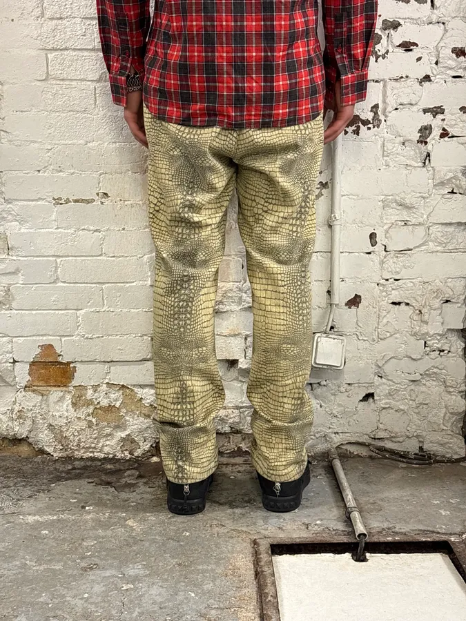2000s Cavalli Beige Crocodile Effect Pants - Image 3
