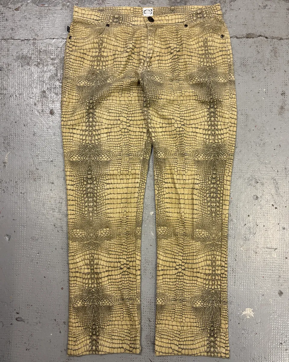 2000s Cavalli Beige Crocodile Effect Pants - Image 4