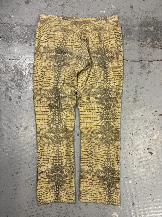 2000s Cavalli Beige Crocodile Effect Pants - Image 6