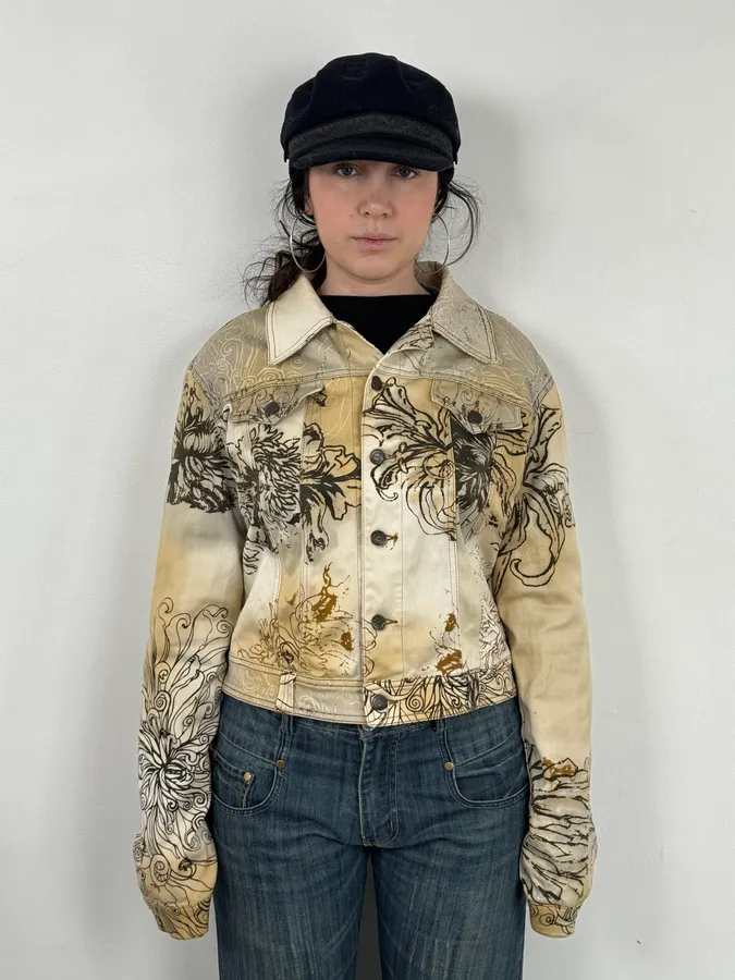 2000s Cavalli Beige Floral Buttoned Jacket - Image 2