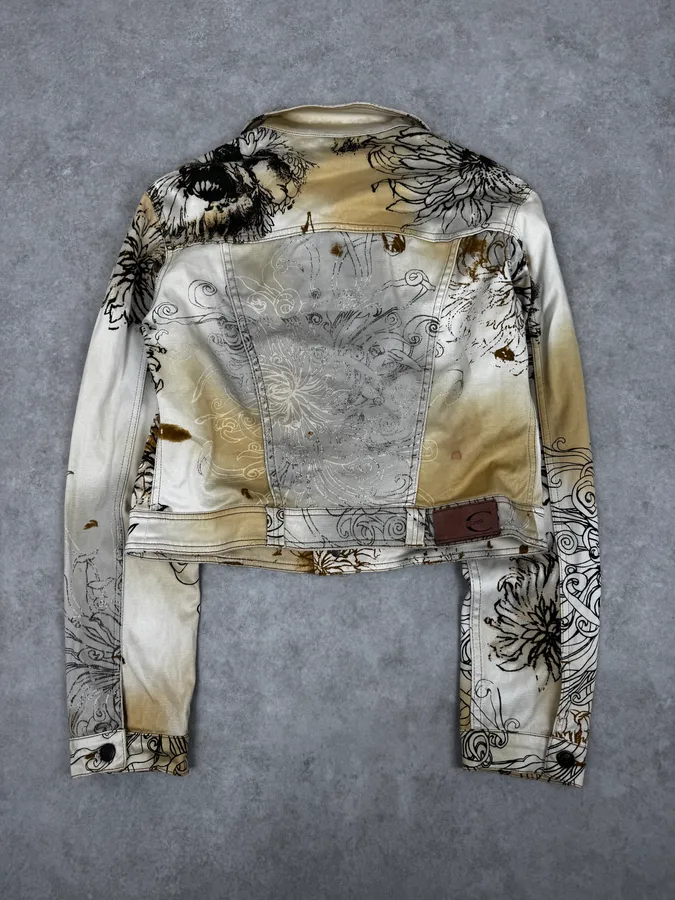 2000s Cavalli Beige Floral Buttoned Jacket - Image 4