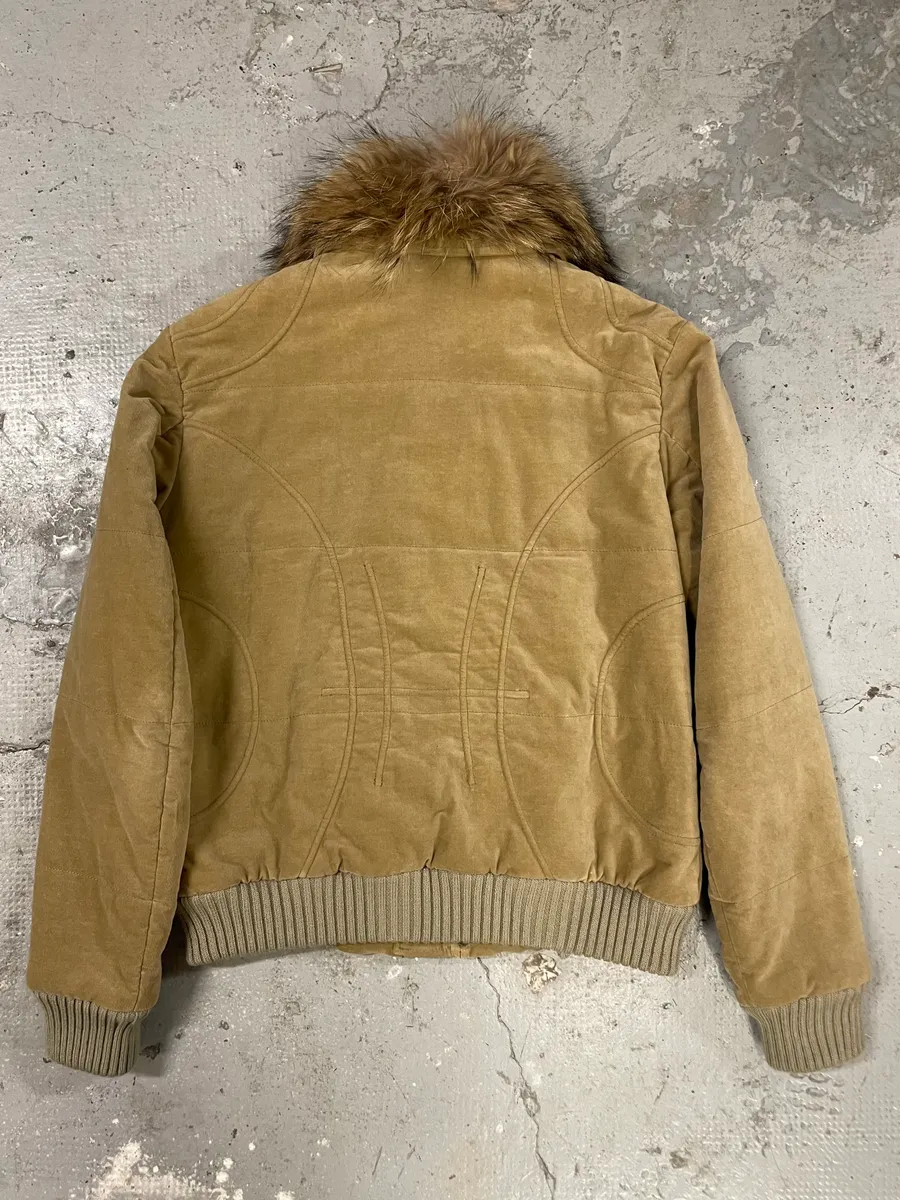 2000s Cavalli Beige Tribal Fur Collar Velvet Jacket - Image 4