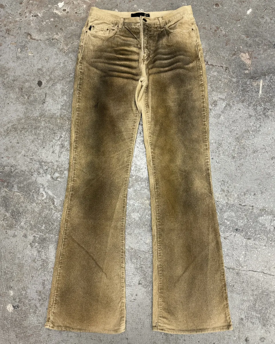 2000s Cavalli Beige Waxed Velvet Pants - Image 4