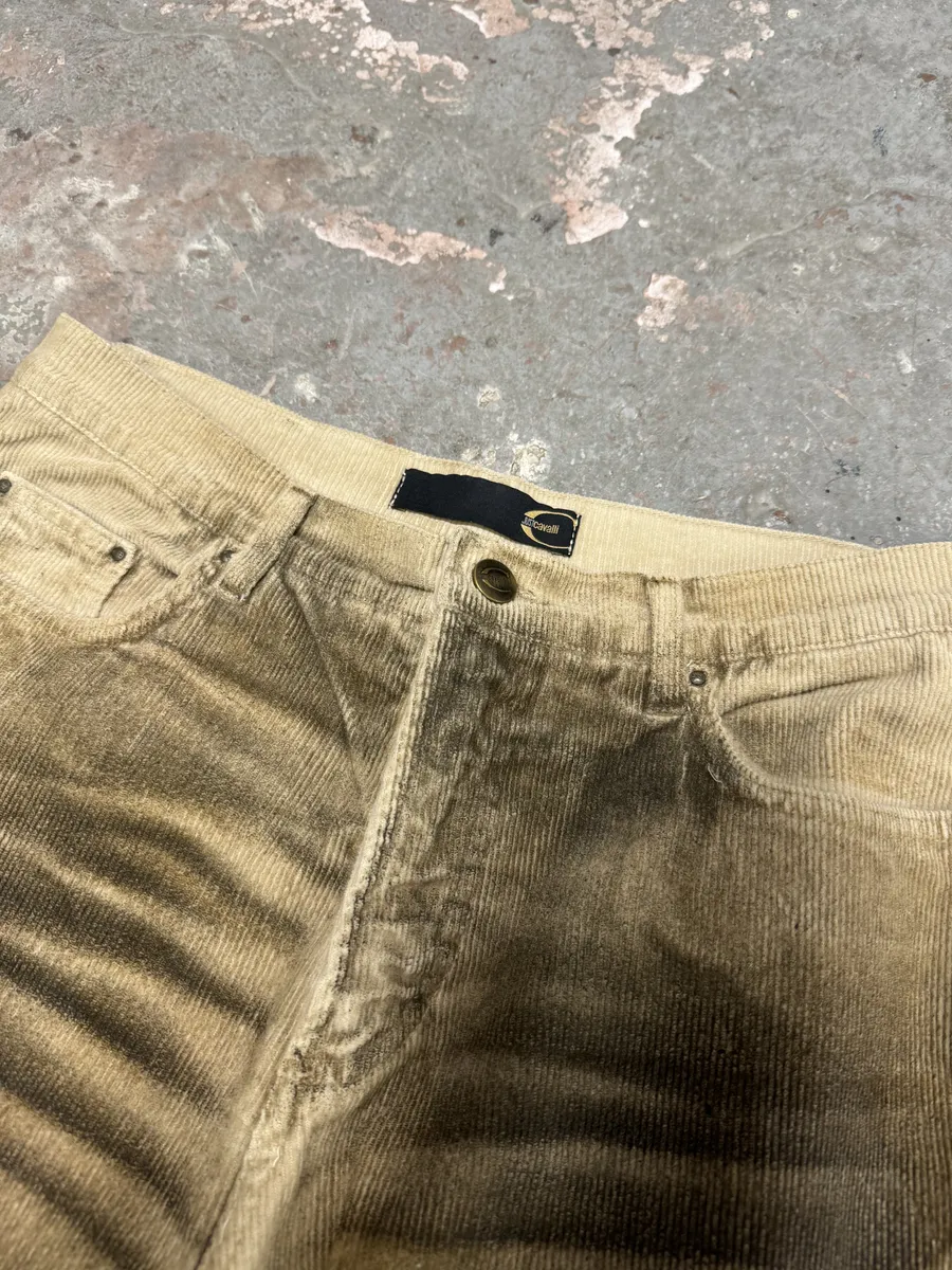 2000s Cavalli Beige Waxed Velvet Pants - Image 6
