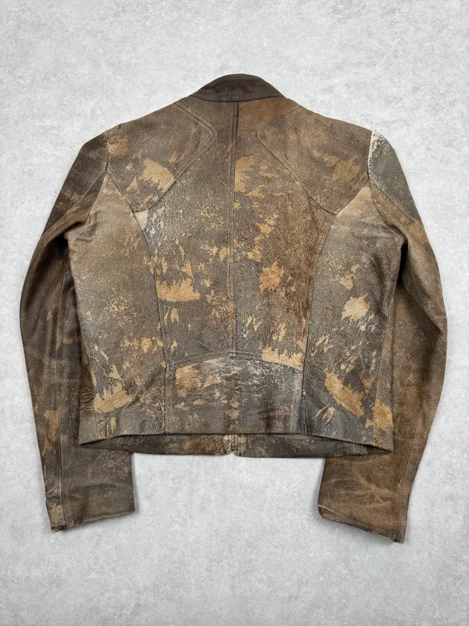2000s Cavalli Biker Grey Brown Eroded Leather Jacket - Image 4