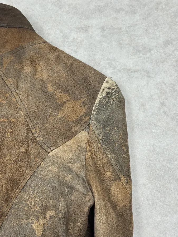 2000s Cavalli Biker Grey Brown Eroded Leather Jacket - Image 6