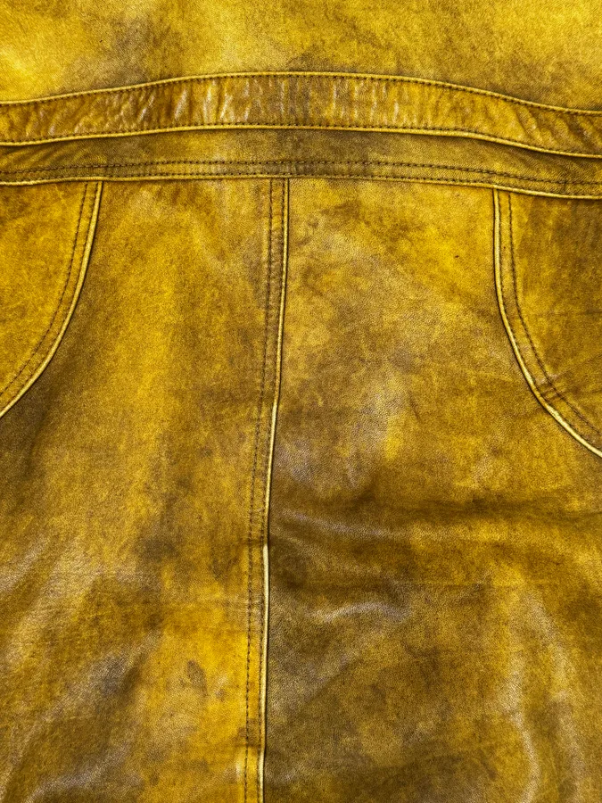 2000s Cavalli Biker Raw Brut Brown Yellow Leather Jacket - Image 9